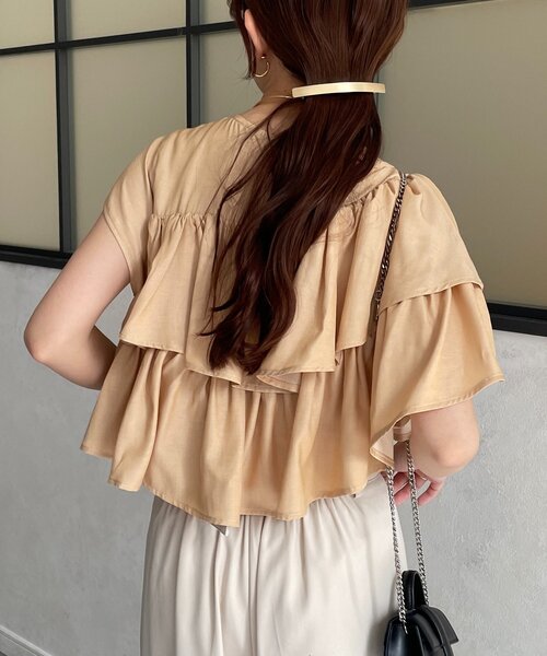 Thevon（ゼヴォン） ブラウス シャツ アシメラッフルフリルブラウス
