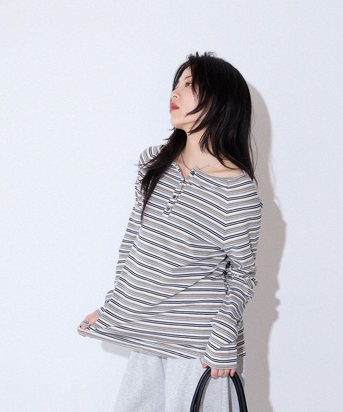 tシャツ マルチボーダーヘンリーLST/589935 レディース | JEANASIS | 01