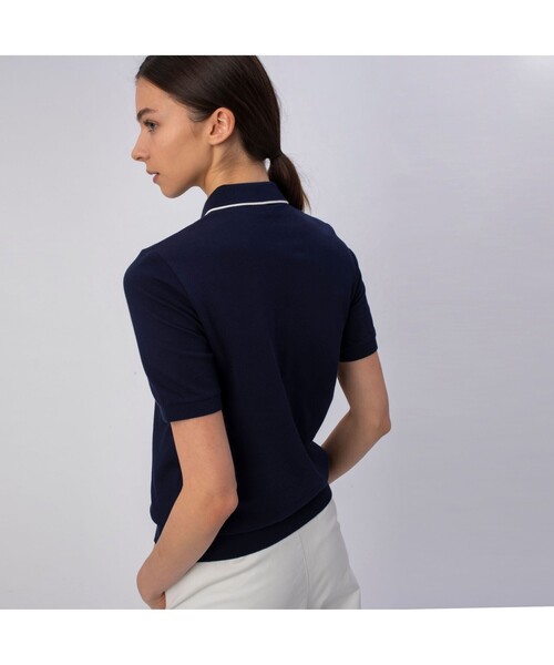 「LACOSTE」 半袖ポロシャツ 36 ネイビー レディース