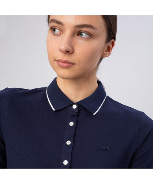 「LACOSTE」 半袖ポロシャツ 36 ネイビー レディース