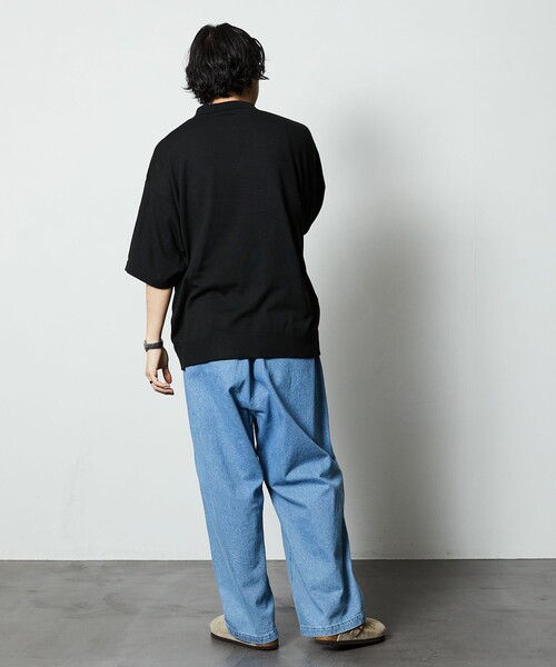 「FREAK'S STORE」 7分袖ポロシャツ MEDIUM ブラック メンズ
