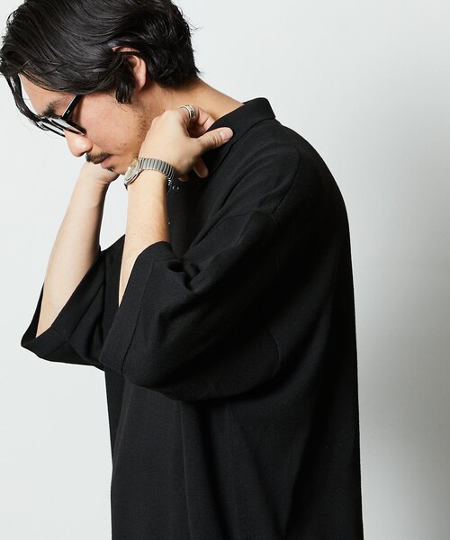 「FREAK'S STORE」 7分袖ポロシャツ MEDIUM ブラック メンズ