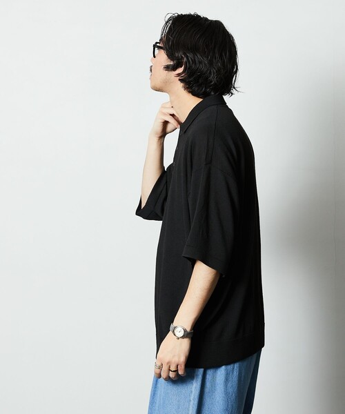 「FREAK'S STORE」 7分袖ポロシャツ MEDIUM ブラック メンズ