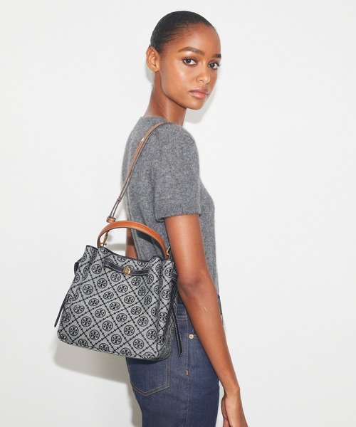 【極美品】トリーバーチ Tモノグラム ジャガード 2way バケットバッグ 巾着 TORY BURCH（トリーバーチ） ショルダーバッグ バッグ ロミー T
