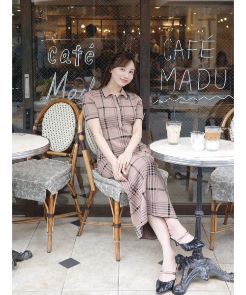 ワンピース Herlipto Gold-Buttoned Plaid Knit Dress Her lip to ワンピース 半袖 Gold-Buttoned Plaid Knit Dress
