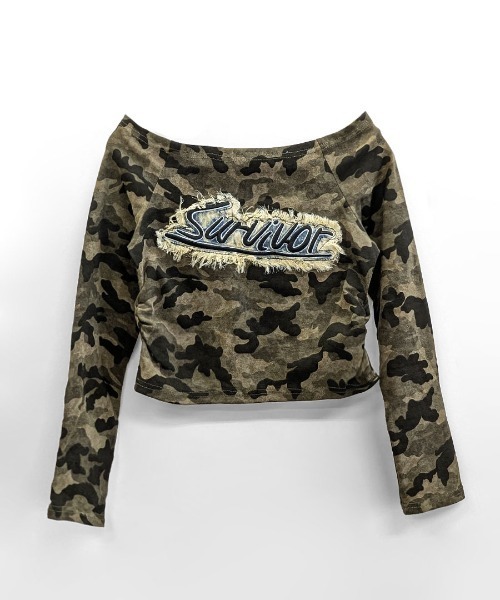 Riff（リフ） tシャツ 迷彩柄オフショルトップス レディース