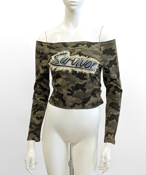 Riff（リフ） tシャツ 迷彩柄オフショルトップス レディース