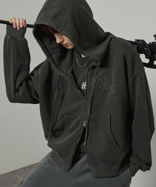 パーカー 「Alfred Alex」ヴィンテージ加工ピグメント パッチロゴ