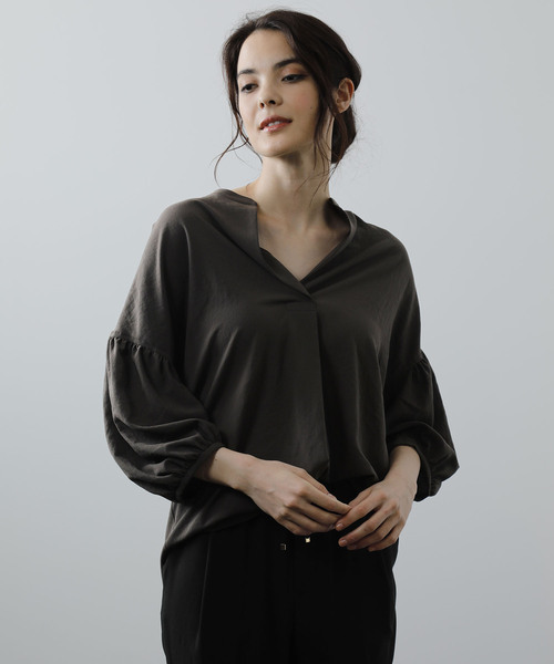 「OUVRAGE CLASSE」 7分袖ブラウス FREE チャコールグレー レディース_画像8