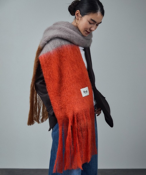 美品　ISSEY MIYAKE ウールマフラー 赤 オレンジ 美品 ISSEY MIYAKE ウールマフラー 赤 オレンジ 美品 ISSEY MIYAKE