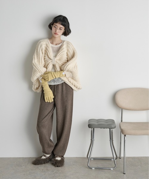 THE Yon ニット セーター 2WAYリボンモチーフ畦編みニットポンチョ