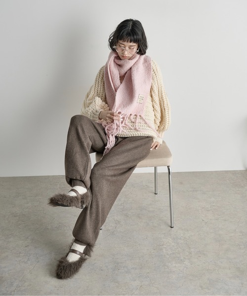 ブラック ニット ポンチョ リボン付き Ank Rouge（アンクルージュ）の「ぽんぽんリボンニットポンチョ