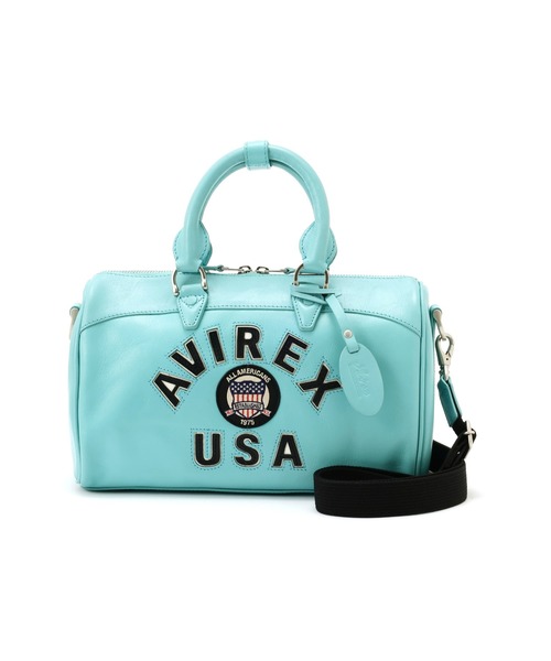 AVIREX 水色 バーシティー レザー ミニ ボストンバッグ AVIREX（アヴィレックス） ボストンバッグ VARSITY LEATHER MINI