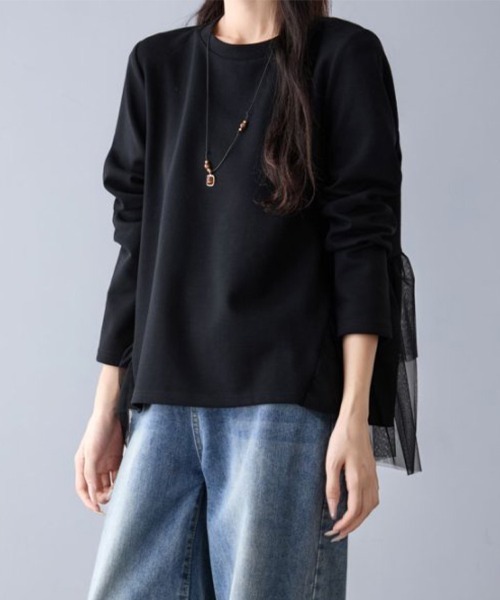 tシャツ バックティアードチュール切り替えトップス レディース