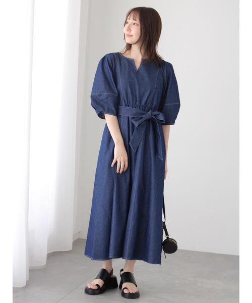 「Te chichi TERRASSE」 半袖ワンピース F ネイビー レディース_画像2