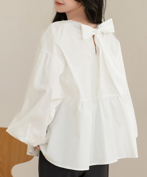 DAY CLOSET ブラウス シャツ 「バックリボンで360度きれい魅せ」長袖 