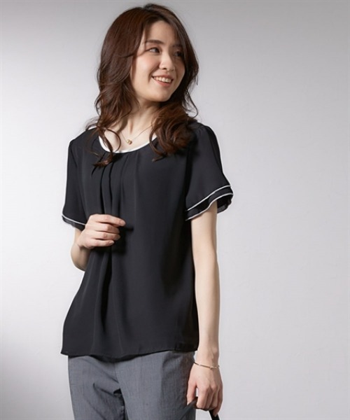 「7days Life Styling」 「Pleu voir」半袖ブラウス LL グレイッシュベージュ レディース_画像4