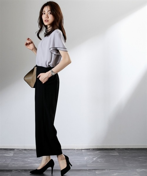 「7days Life Styling」 「Pleu voir」半袖ブラウス LL グレイッシュベージュ レディース_画像8