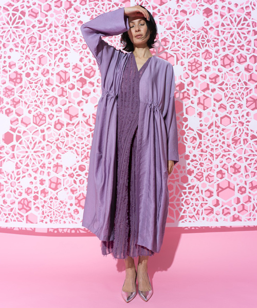 「LA LIGNE ROPE'」 ノースリーブワンピース 1 ダークラベンダー レディース_画像6