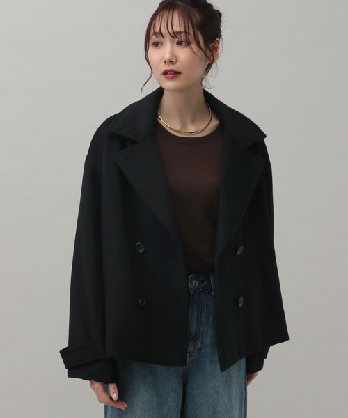 「GLOBAL WORK」 ピーコート MEDIUM グレイッシュベージュ レディース_画像4