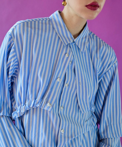 OMMO（オーエムエムオー） ブラウス シャツ 2WAY TUCK LAYERED SHIRT