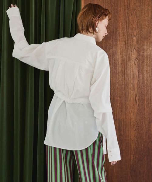 OMMO（オーエムエムオー） ブラウス シャツ 2WAY TUCK LAYERED SHIRT
