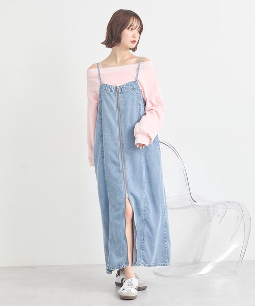 ワンピース ダブルジップデニムキャミワンピースの画像