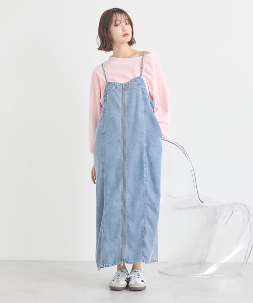 ワンピース ダブルジップデニムキャミワンピースの画像