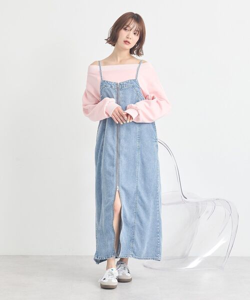 ワンピース ダブルジップデニムキャミワンピースの画像
