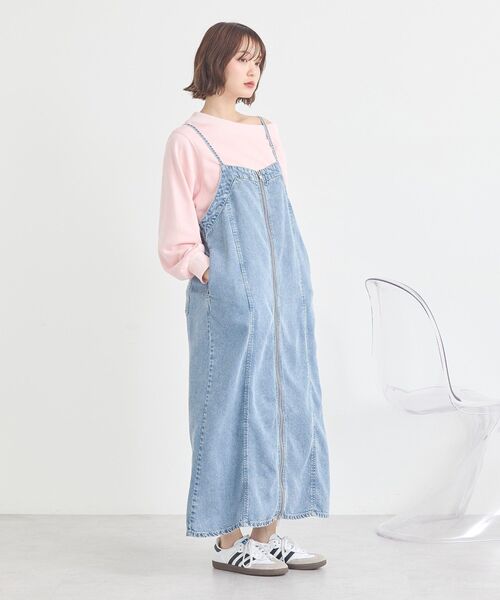 ワンピース ダブルジップデニムキャミワンピースの画像