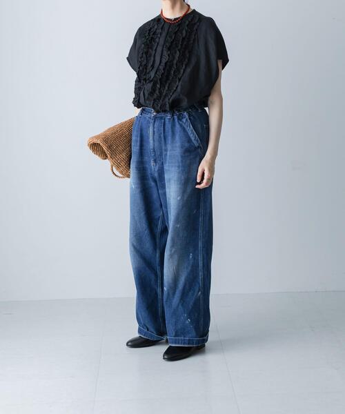 ブラウス シャツ リネンフリルフレンチシャツ レディースの画像