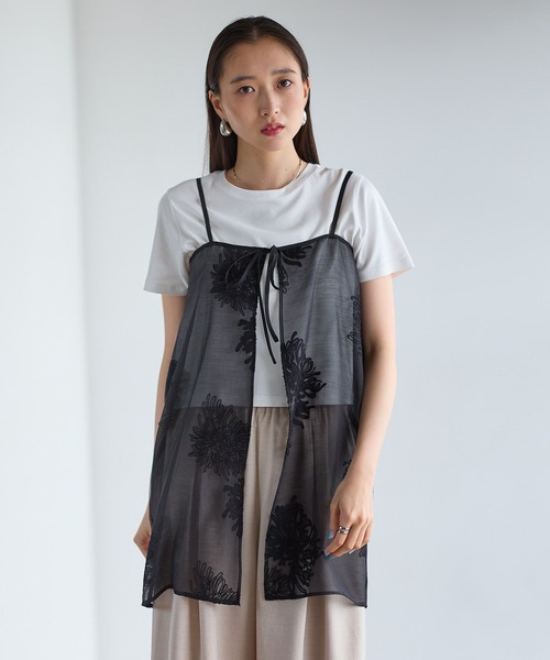 LEPSIM（レプシィム） キャミソール シアー刺繍前開きキャミソール