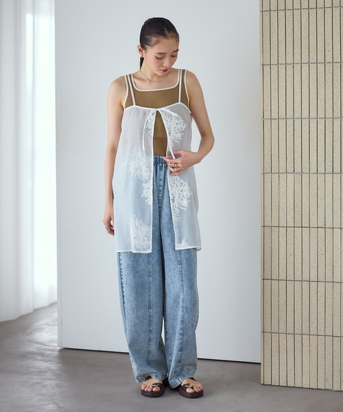 LEPSIM（レプシィム） キャミソール シアー刺繍前開きキャミソール