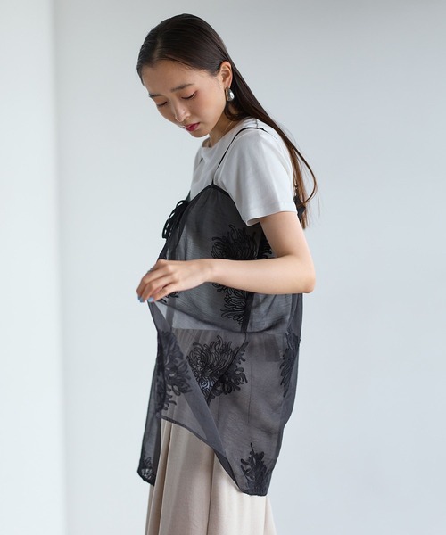 LEPSIM（レプシィム） キャミソール シアー刺繍前開きキャミソール