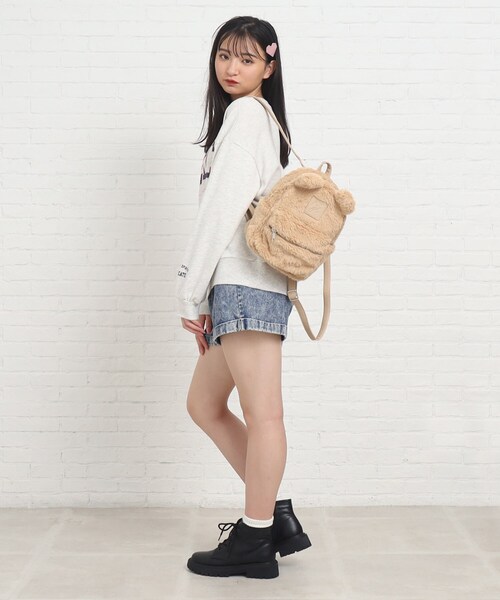 【美品】coach もこもこファーリュック PINK-latte リュック もこもこくまフェイクファーリュック