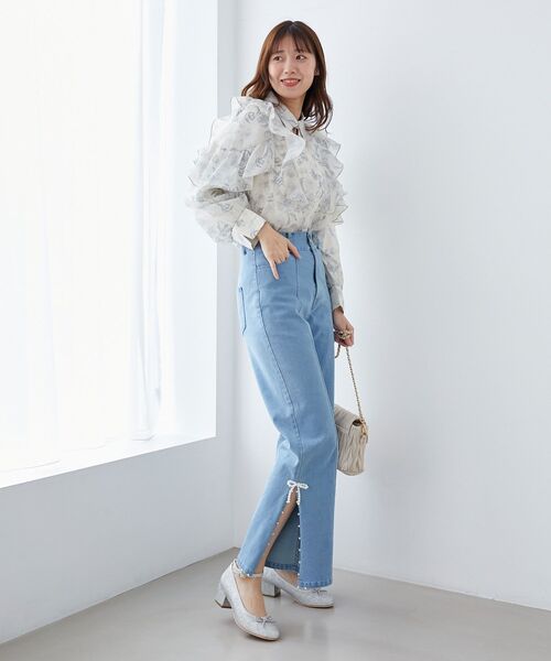 【新品タグなし】パールつきデニムパンツ KOBE LETTUCE デニムパンツ レディース テーパード 40代 50代 30