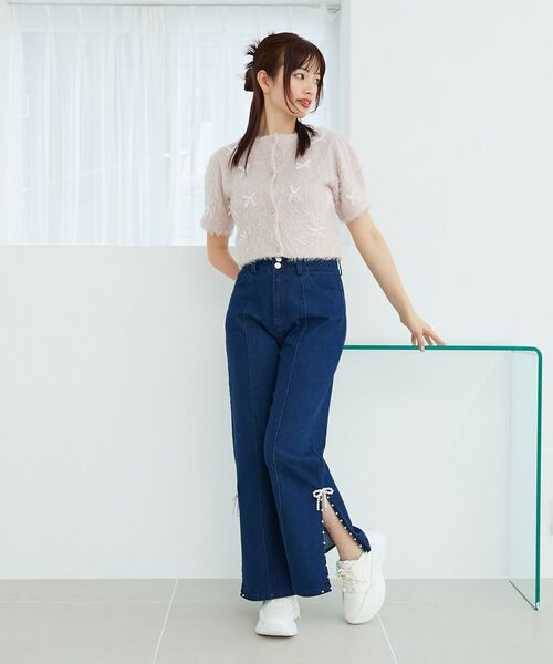 【新品タグなし】パールつきデニムパンツ MAJESTIC LEGON ジーンズ デニム デニムパンツ 「ZIP！で紹介