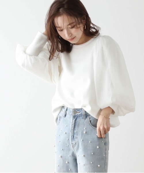 SUGAR BISKET tシャツ シアーオーガンジー袖プルオーバー