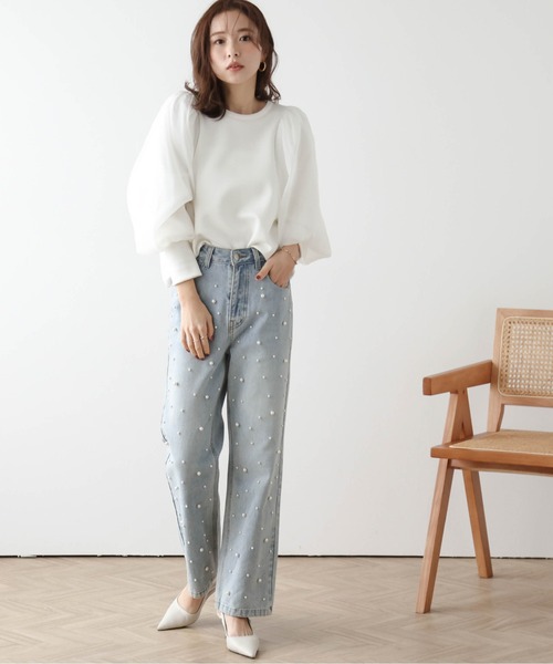 SUGAR BISKET tシャツ シアーオーガンジー袖プルオーバー
