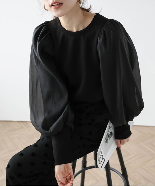 SUGAR BISKET tシャツ シアーオーガンジー袖プルオーバー