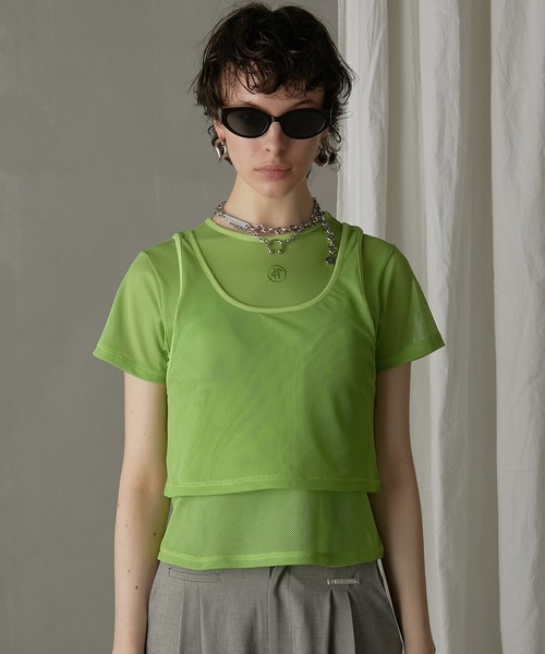 トップス MESH LAYERED TOP PRANK PROJECT（プランクプロジェクト） tシャツ レイヤードメッシュ