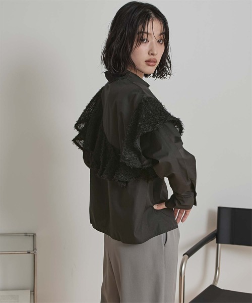 ブラウス シャツ フリンジラッフルシャツ レディース STRAWBERRY-FIELDS ブラウス シャツ ラッフルカラーブラウス