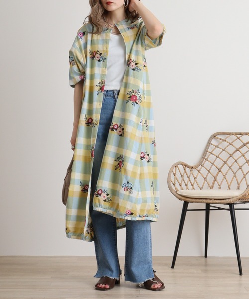 ワンピース EMAGO 花総柄刺繍チェックワンピース レディース 