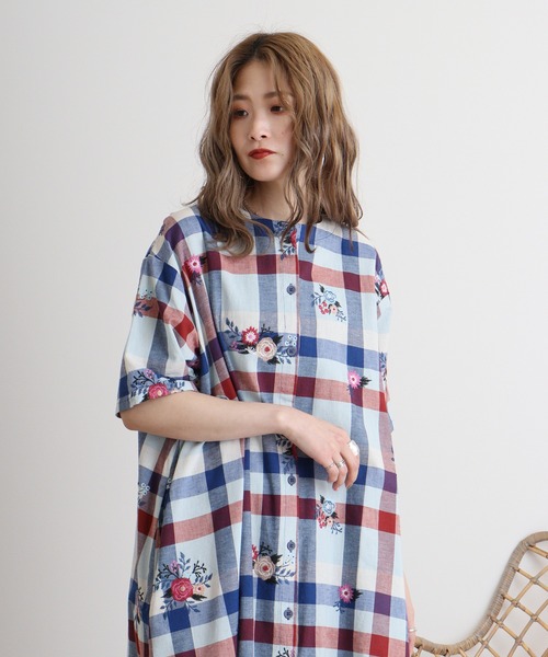 Emago（イマゴ） ワンピース 花総柄刺繍チェックワンピース : ZOZOTOWN