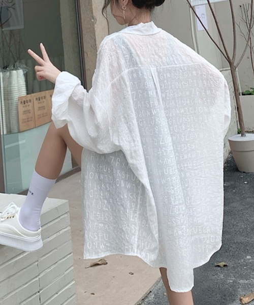 ブラウス シャツ アルファベット柄シアーシャツ レディース