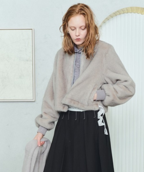 Muel Chic ノーカラーコート コート Rio mink short coat リオミンク