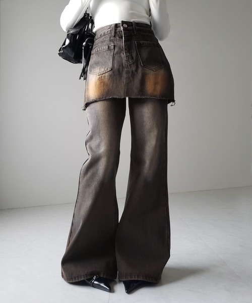 【みにぃ】Seyto ストライプレイヤードフレアデニムパンツ size1 seyto（セイト）の「Stripe layered flare pants / ストライプ