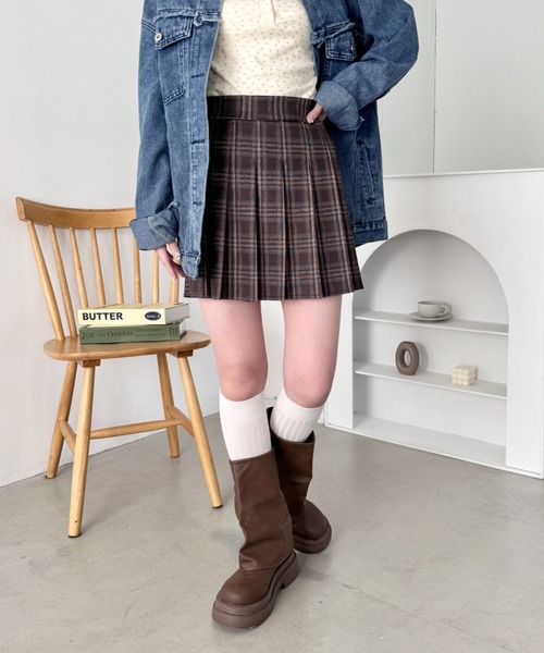 SOLLON.（ソルロン） スカート チェック柄プリーツミニスカパン