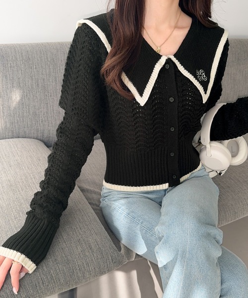 mily bilet ニット セーター 「mily bilet」上品に華やぐ一枚。襟刺繍