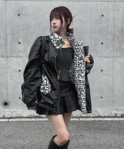 Y2K リバーシブル 短丈 ファーブルゾン 黒 × レオパード 楽天市場】